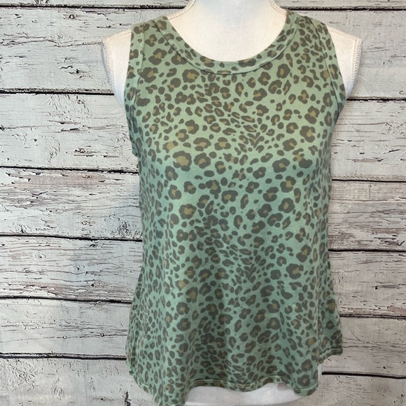 ANTHROPOLOGIE/DOLAN Green Cheetah Print Tank Top with Foldover Back-XS - Picture 1 of 2